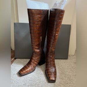 Vince Camuto Sangeti Brown Crocodile-Embossed Knee-High Boots, size 8
